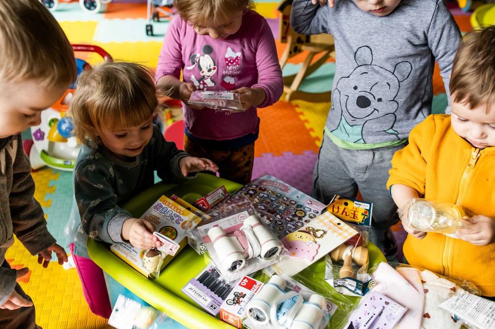 Children with toys and treats